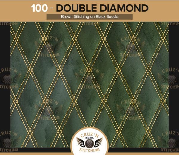 100 Digital Stitching Double Diamond Brown Stitching on Black Suede