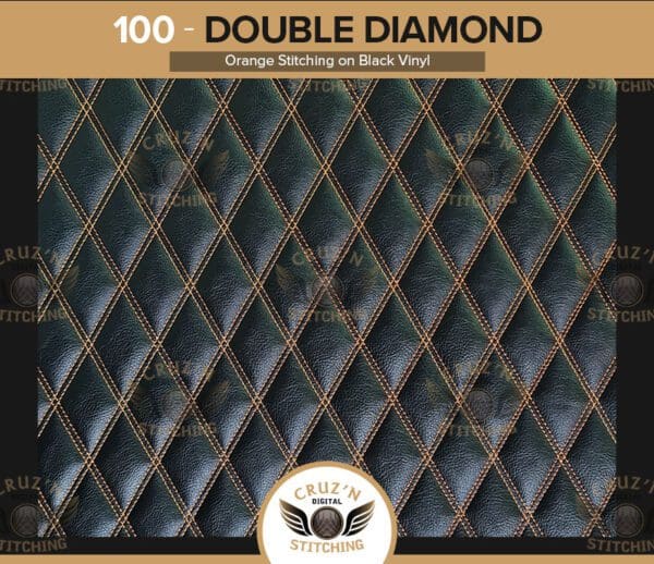 100 Digital Stitching Double Diamond Orange Stitching on Black Vinyl
