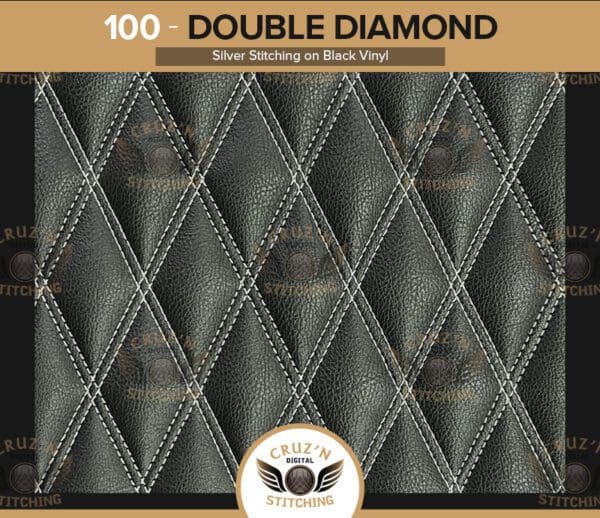 100 Digital Stitching Double Diamond Silver Stitching on Black Vinyl