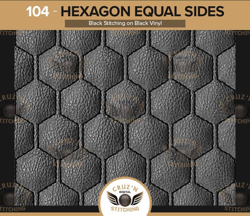 104 Cruzn Digital Inserts Hexagon Equal Sides Black Stitching Black Vinyl
