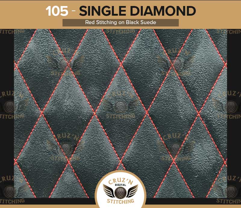 105 Digital Stitching Single Diamond Red Stitching on Black Suede
