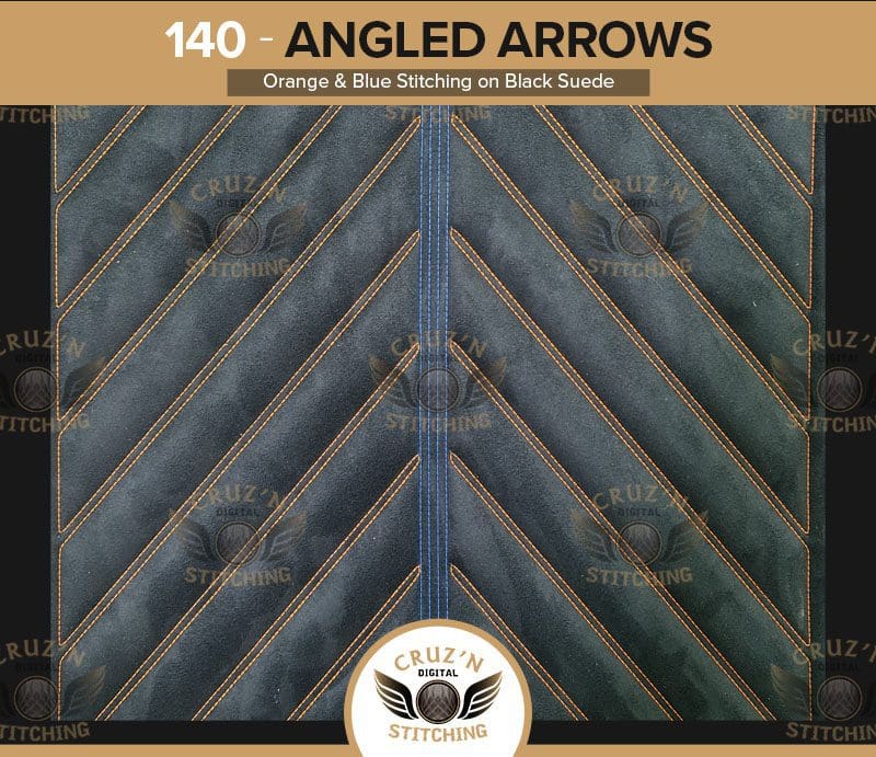 140 Cruzn Digital Stitching Angled Arrows Orange and Blue stitching on black suede