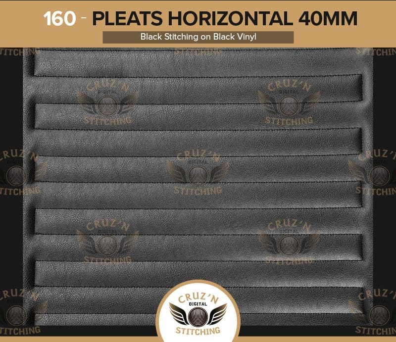 Pleats Horizontal 40 mm Digitally Stitched Upholstery Black Vinyl Black Stitching