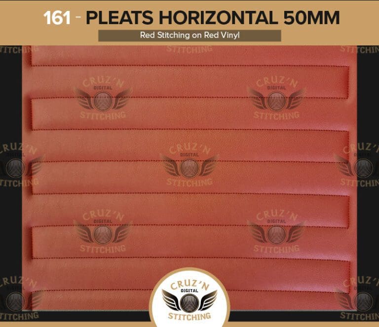 161 Pleats Horizontal 50mm Digitally Stitched Upholstery Red Vinyl Red Stitching