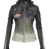 Ladies Leather Motorcycle Jacket with removable lining and armour beige black front