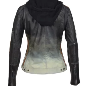 Ladies Leather Motorcycle Jacket with removable lining and armour beige black back