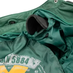 Ladies Leather Motorcycle Jacket with removable lining and armour green armour
