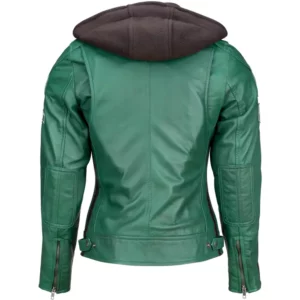 Ladies Leather Motorcycle Jacket with removable lining and armour green back