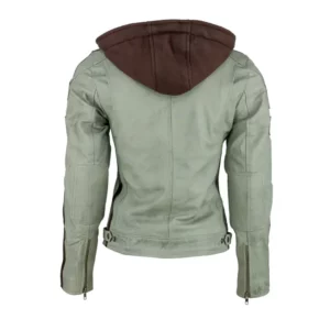 Ladies Leather Motorcycle Jacket with removable lining and armour light grey back