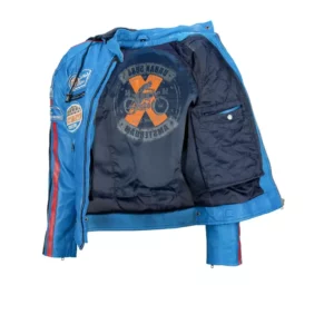 Ladies Leather Motorcycle Jacket with removable lining and armour sky blue inner lining