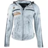Ladies Leather Motorcycle Jacket with removable lining and armour vintage grey front