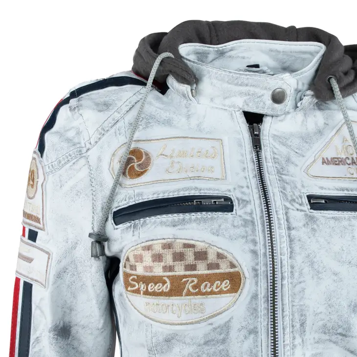 Ladies Leather Motorcycle Jacket with removable lining and armour vintage grey front close