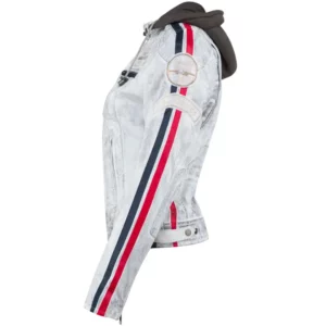 Ladies Leather Motorcycle Jacket with removable lining and armour vintage grey left side