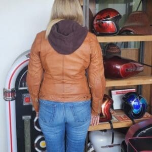 Ladies leather motorcycle jacket with removable lining armour cognac 3