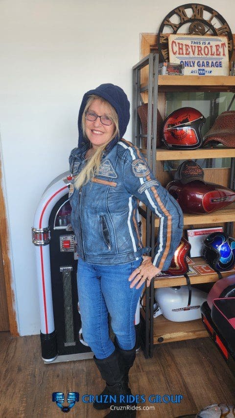 Ladies leather motorcycle jacket with removable lining armour denim 0