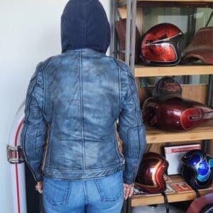 Ladies leather motorcycle jacket with removable lining armour denim 2
