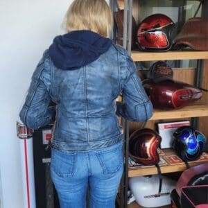 Ladies leather motorcycle jacket with removable lining armour denim 2