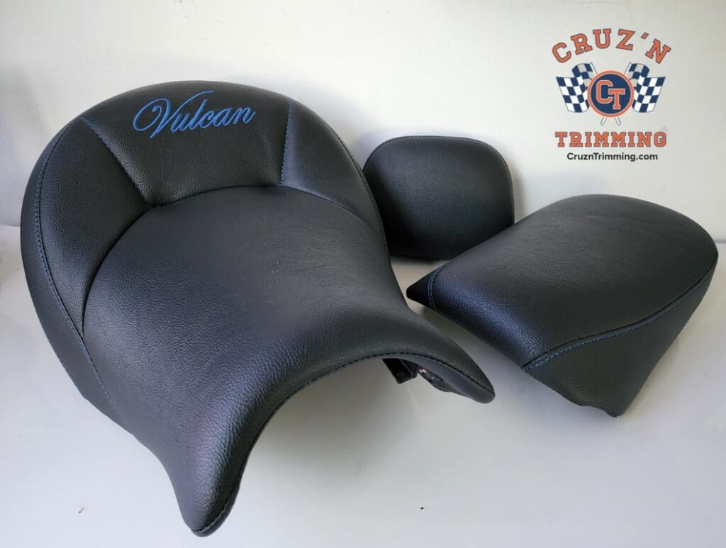 Vulcan 650 Custom Seat Blue Top Stitch And Embroidery 0